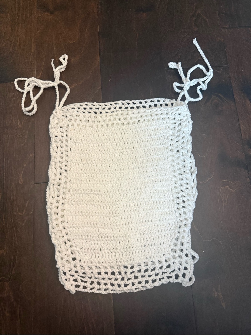 Handmade White Crochet Top with Tie Straps